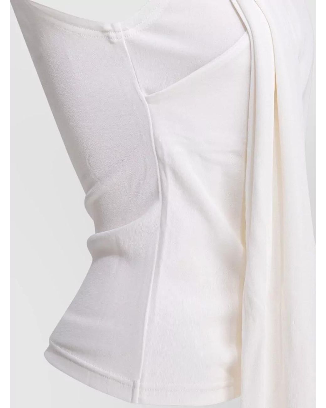 AMI White Draped Detail Sleeveless Top Fitted Silhouette