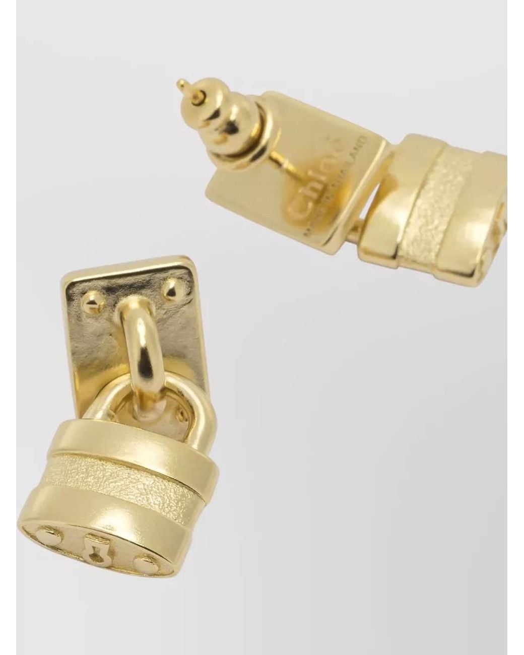 Chloé Metallic Brass Padlock Drop Earrings