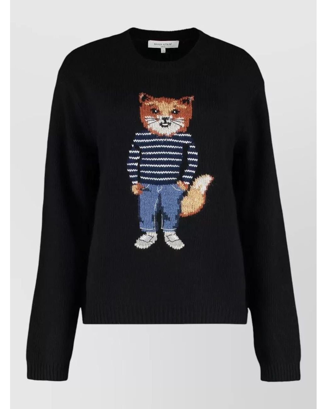 Maison Kitsuné Black Wool Crewneck Sweater