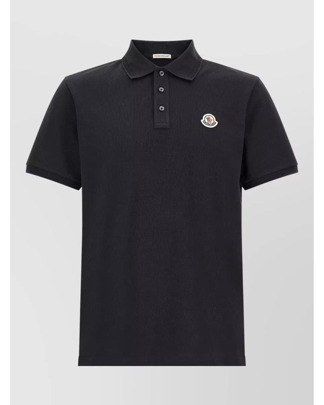 Moncler Black Cotton Piqué Short-Sleeve Polo Shirt for men