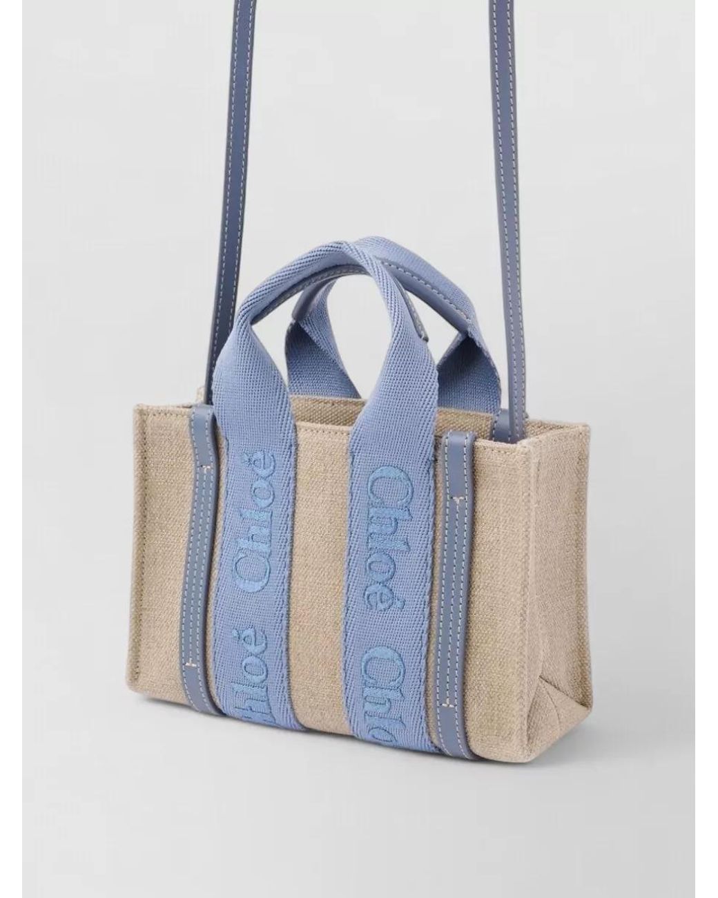 Chloé Blue Woody Mini Linen Tote Bag