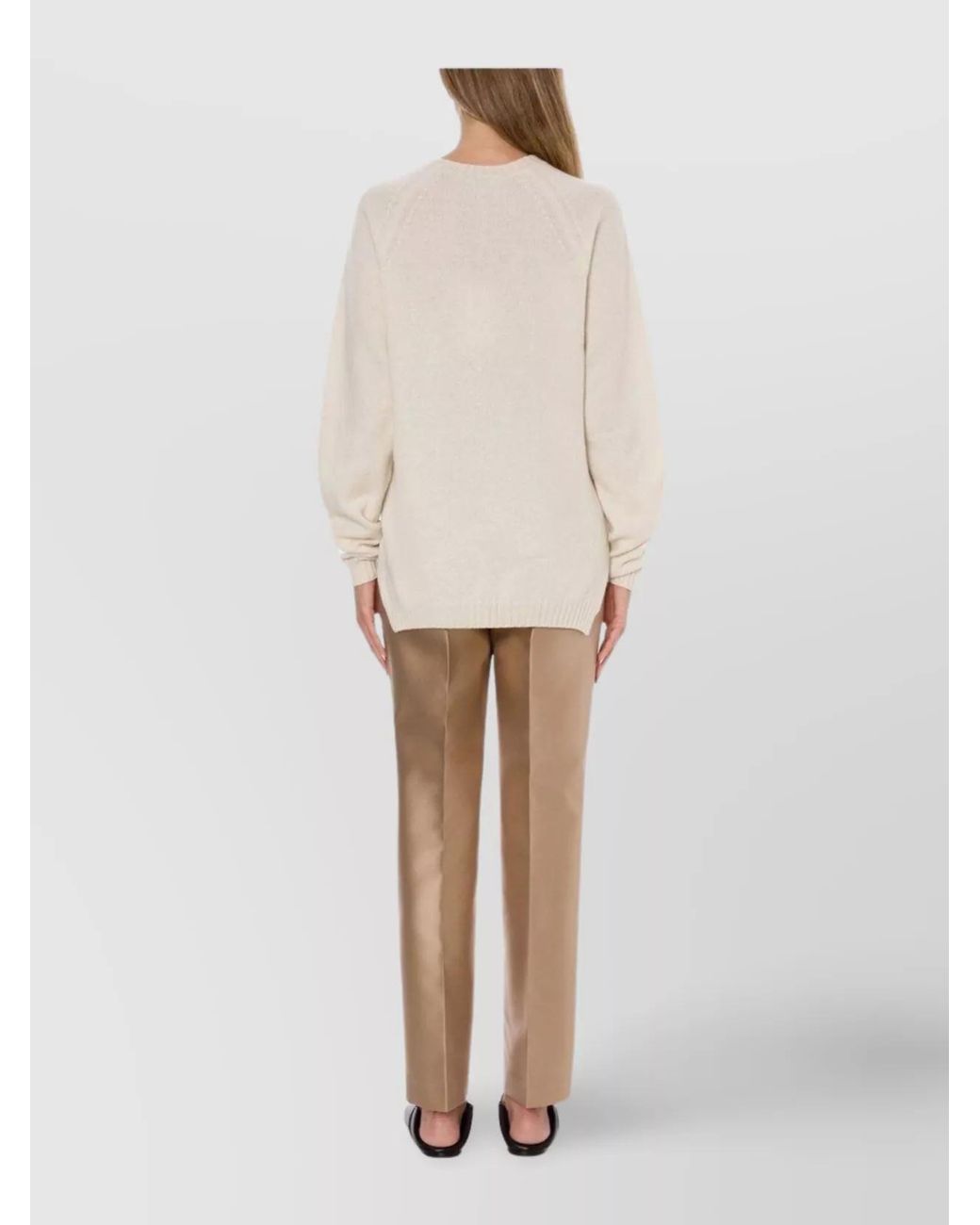 Alberta Ferretti Natural Long Sleeve Crew Neck Knit Sweater