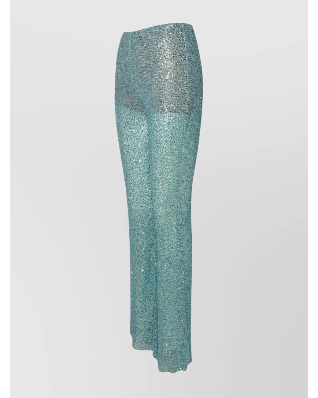 Self-Portrait Blue Elastic Waistband Flared Trousers With Sequined Embellishments