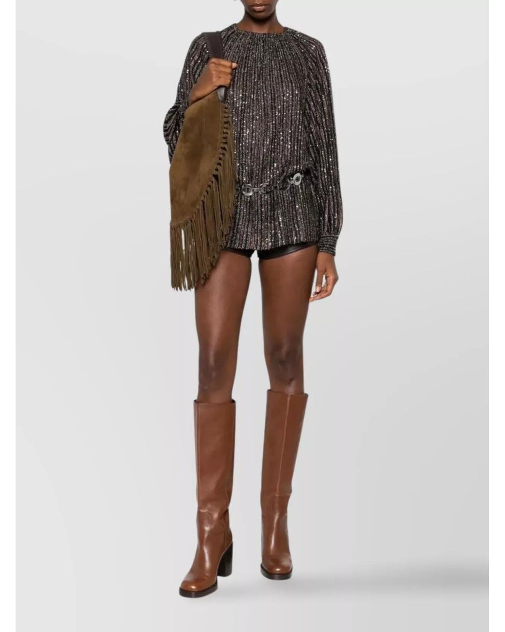 Missoni Gray Striped Sequin Long-Sleeve Crew-Neck Knitted Top