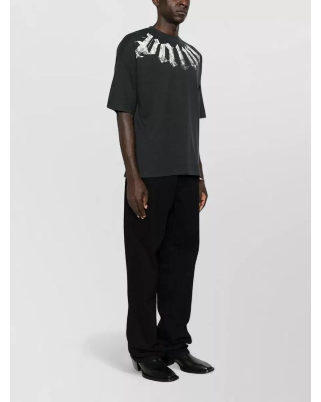 Palm Angels Black Cotton Oversized Logo Print T-Shirt for men