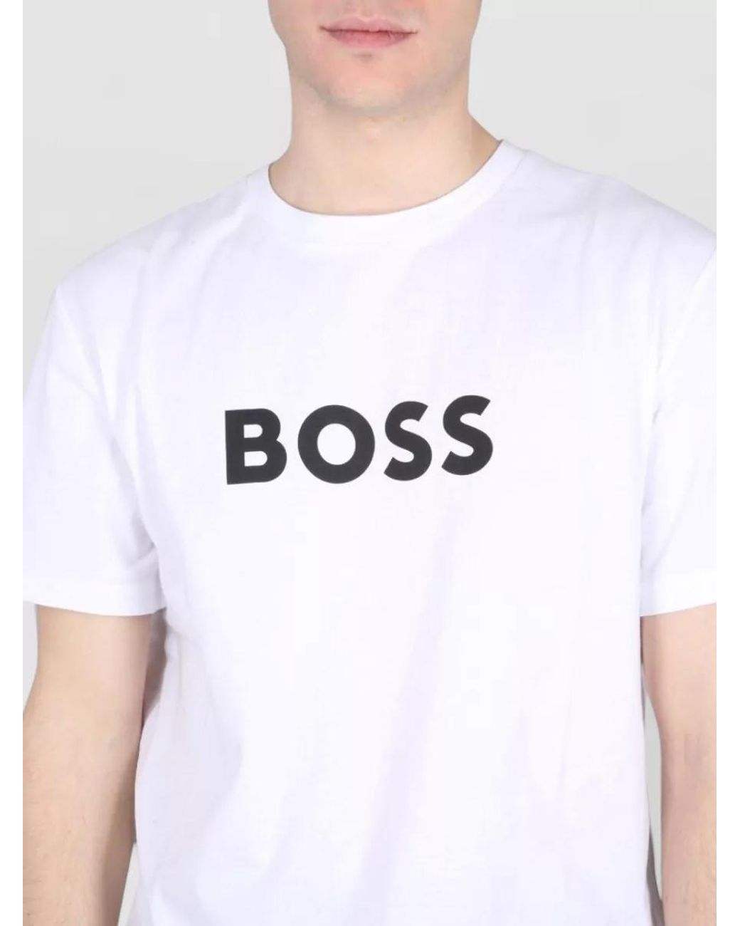 Boss White Cotton Regular-Fit Logo-Print T-Shirt for men