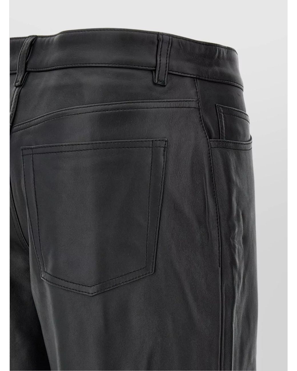 Totême Gray Leather Straight-Leg Trousers
