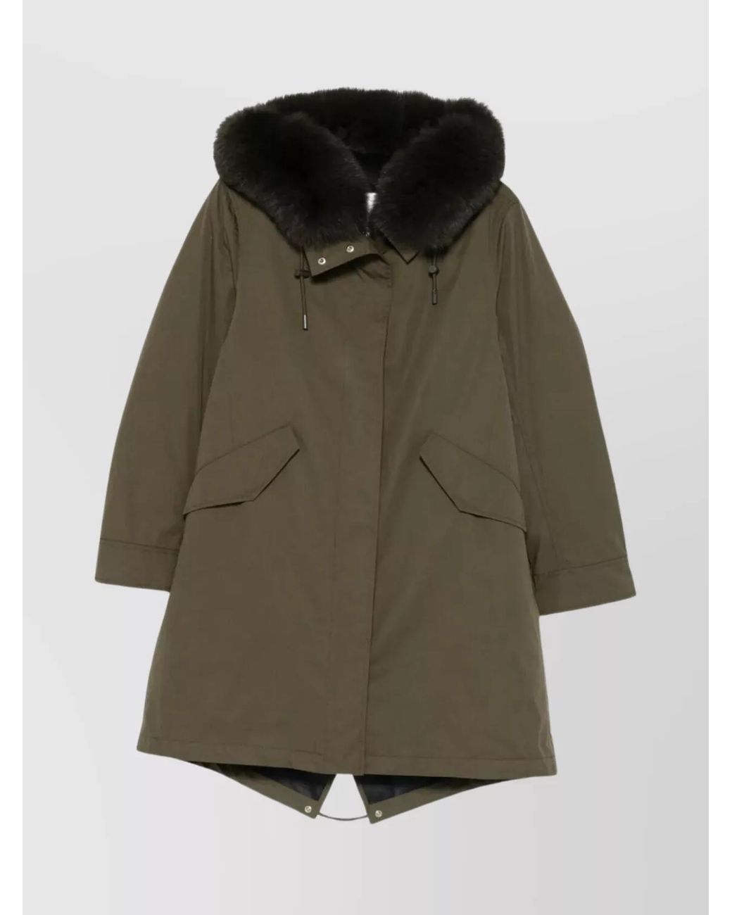 Yves Salomon Green Fur Hood Long Parka Coat
