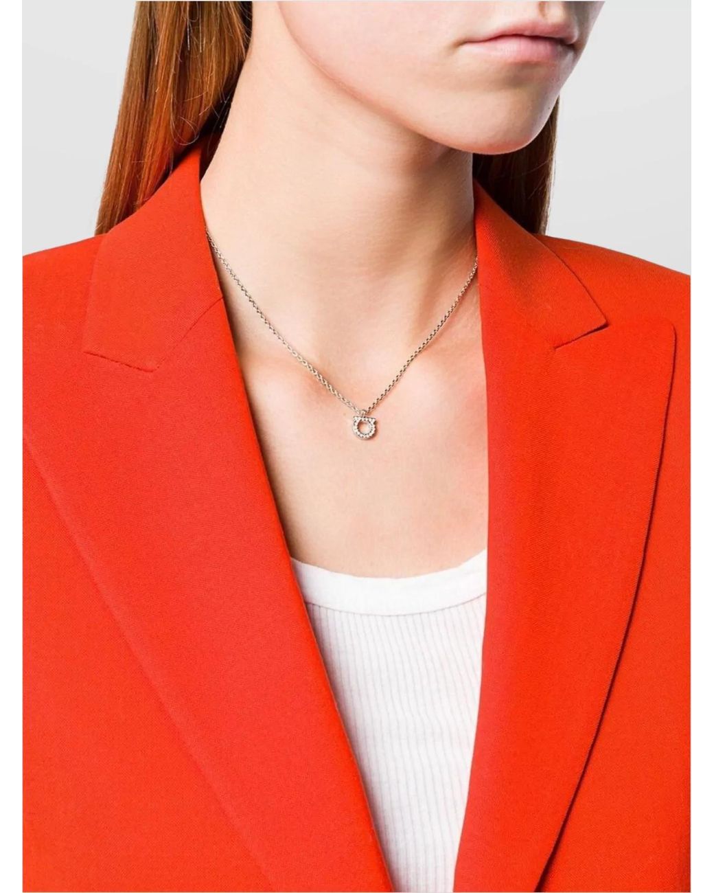 Ferragamo White Crystal Pendant Necklace