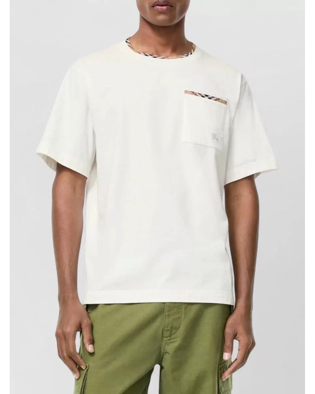 Burberry White Cotton Check Trim Short-Sleeve T-Shirt for men