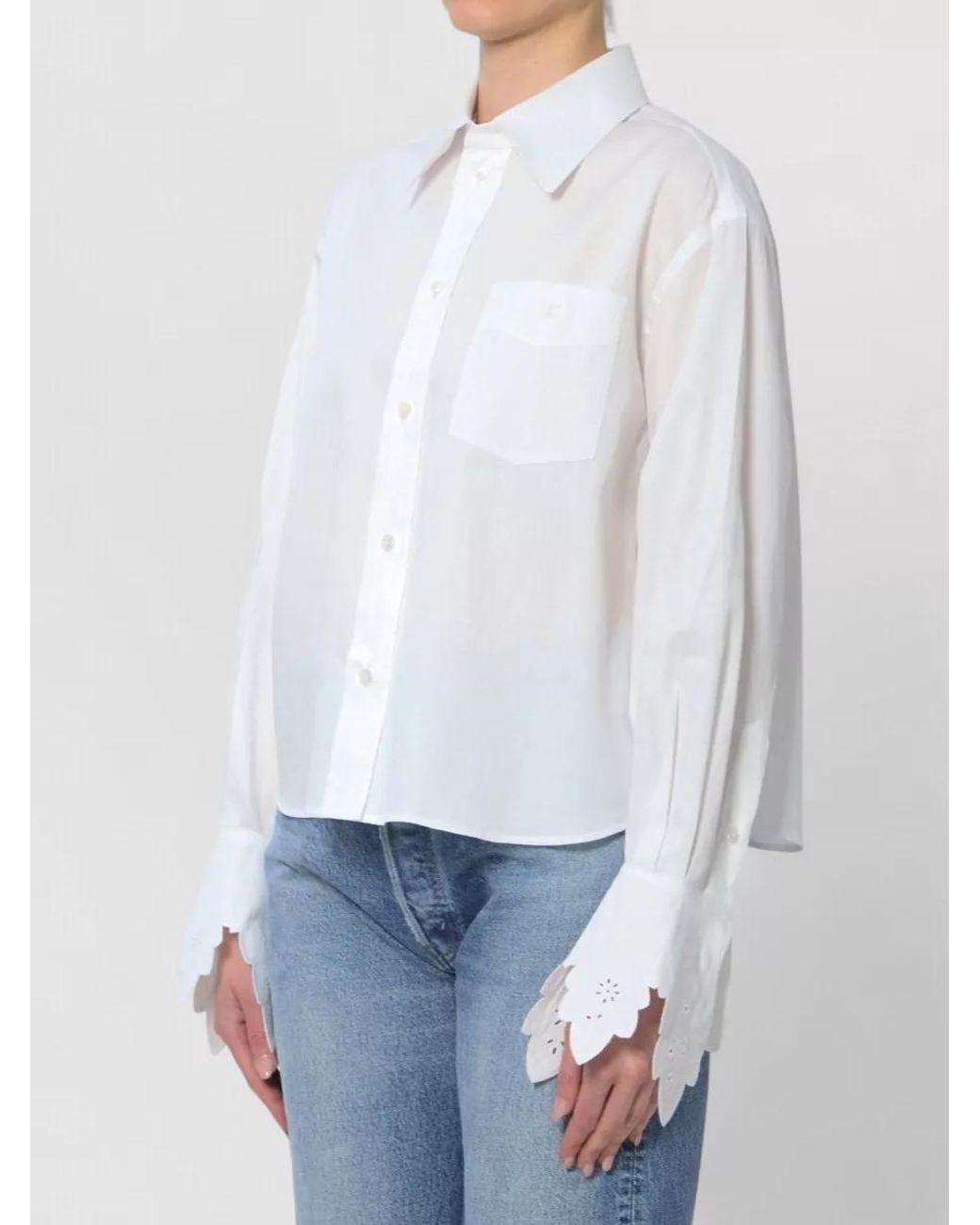 Céline White Cropped Cotton Shirt