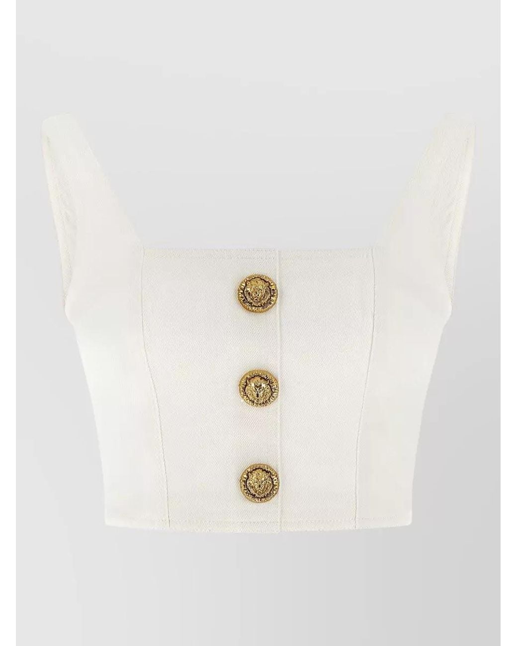 Balmain Natural Cotton Sleeveless Cropped Top