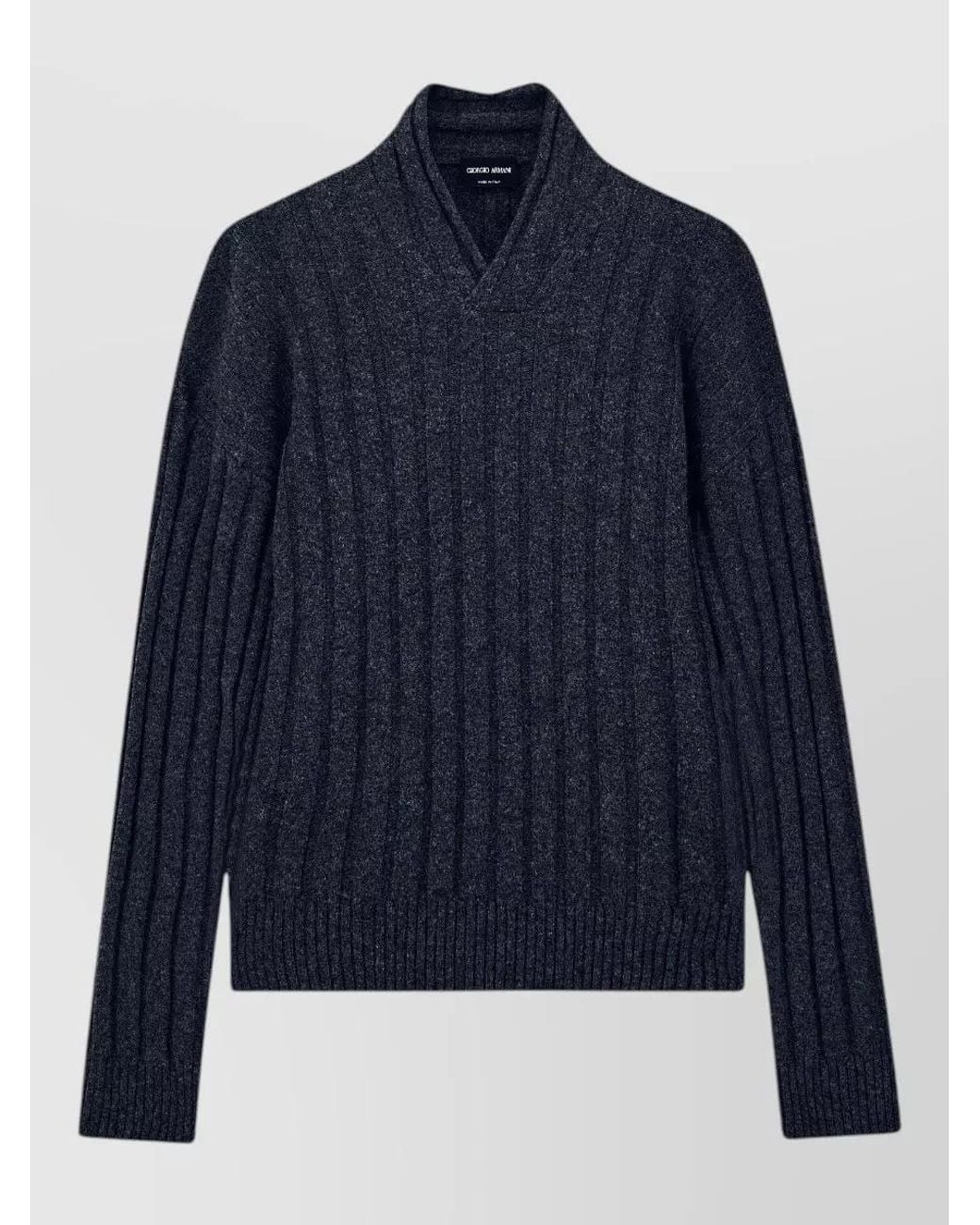 Giorgio Armani Blue Wool Ribbed Shawl Collar Jumper for men