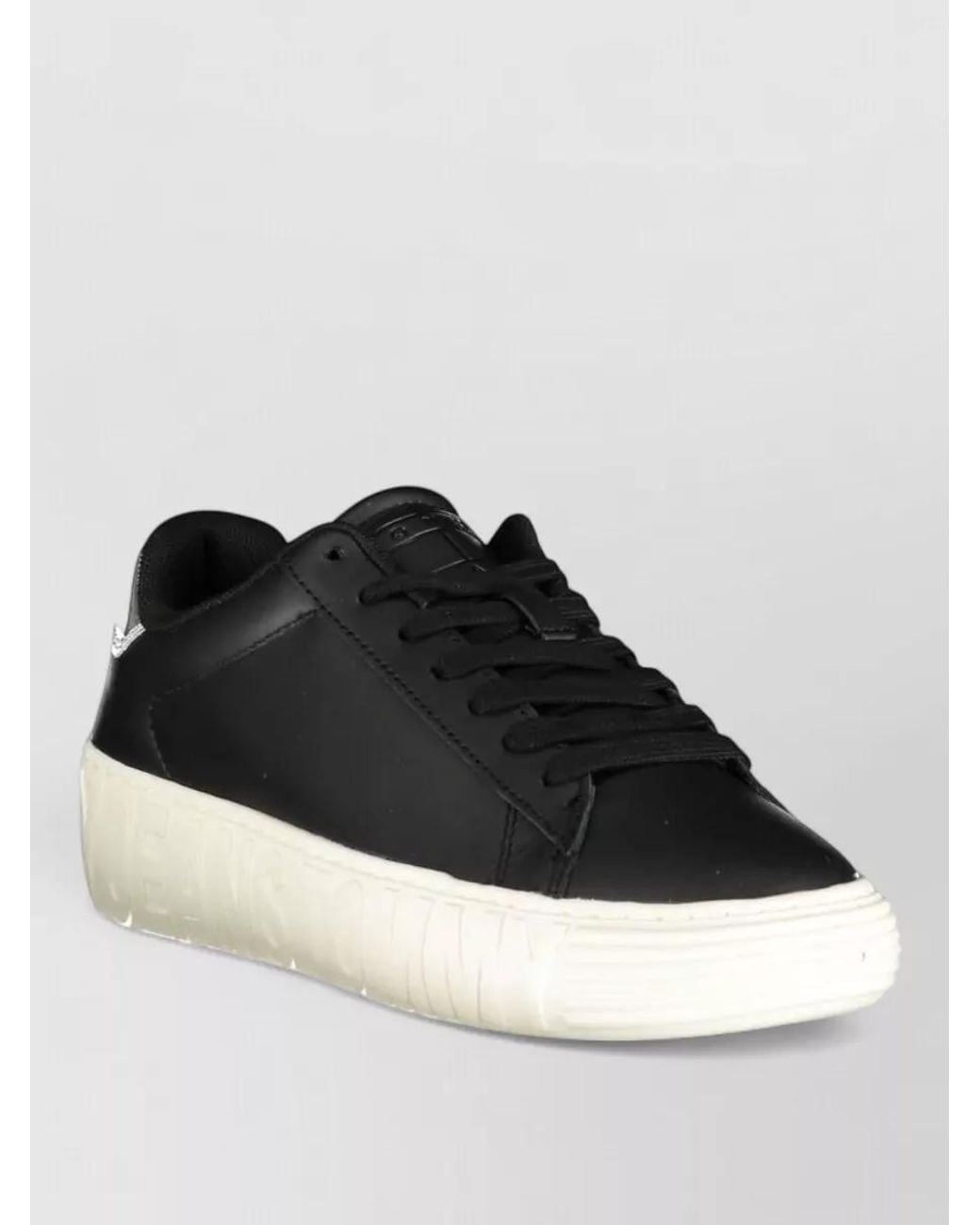 Tommy Hilfiger Black Leather Platform Lace-Up Sneakers