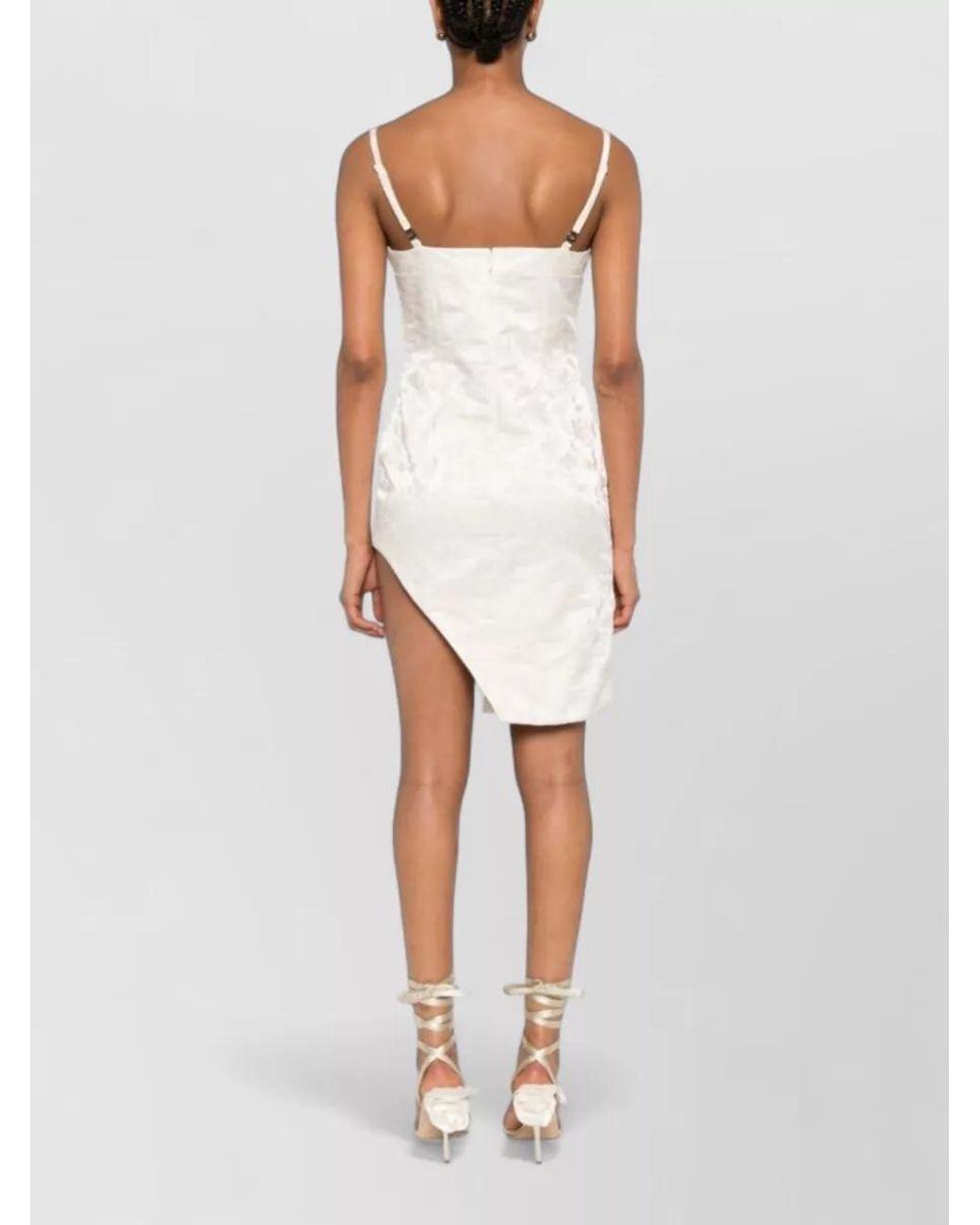 Coperni White Floral Jacquard V-Neck Spaghetti-Strap Asymmetric-Hem Mini Dress