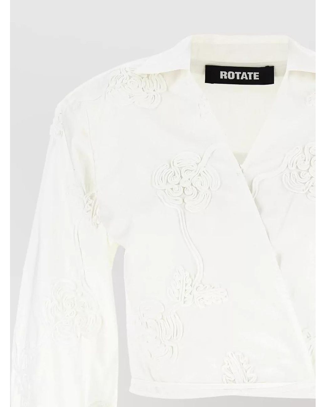 ROTATE BIRGER CHRISTENSEN White Floral-Embroidered Wrap Cotton Cropped Jacket