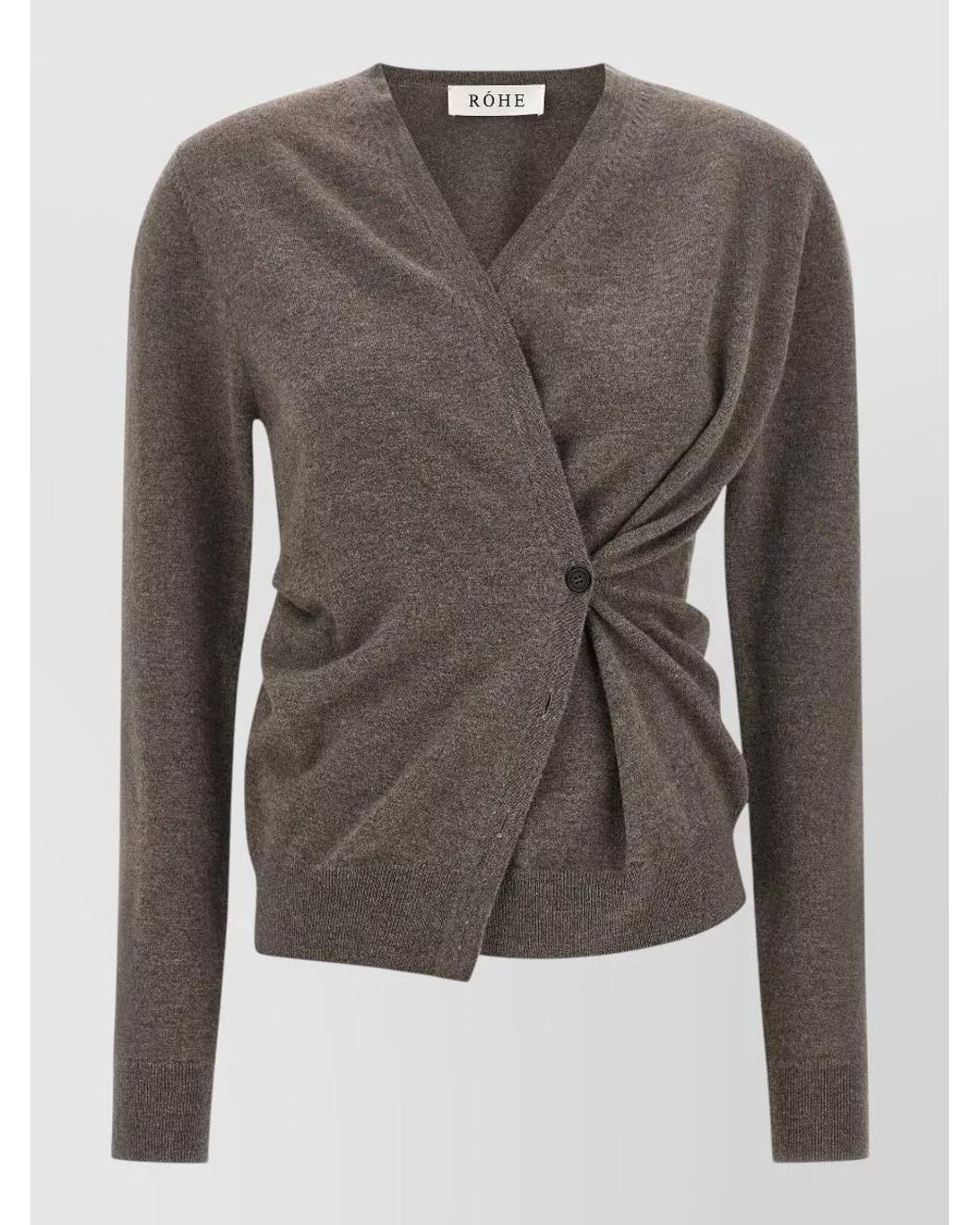 Rohe Gray Wool Asymmetric Ribbed V-Neck Long-Sleeve Cardigan