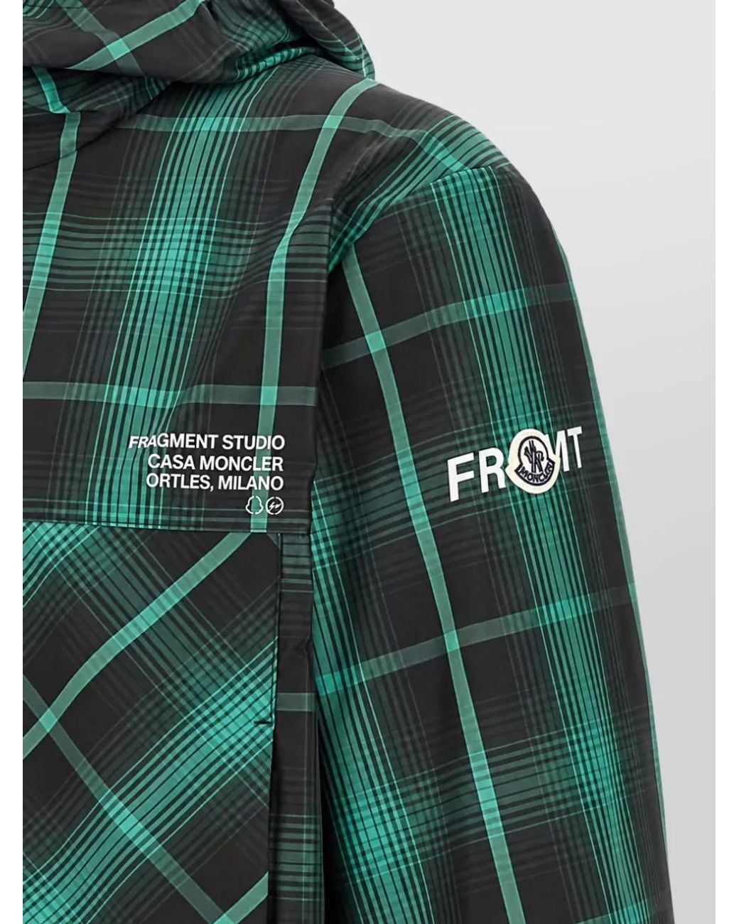 Moncler Genius Green Checked Hooded Windbreaker for men