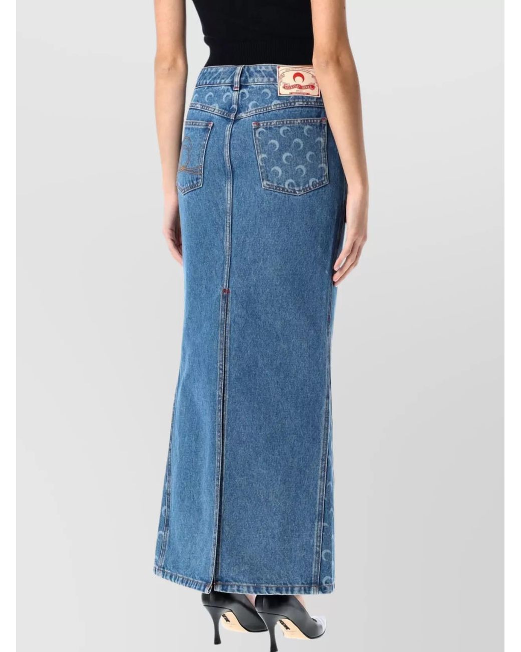MARINE SERRE Blue Denim High-Rise Slim-Fit Maxi Skirt