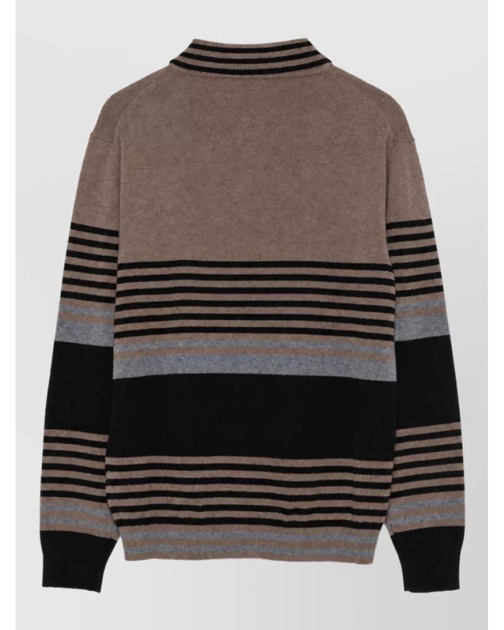 Paul Smith Gray Striped Ribbed Cashmere Polo Sweater for men