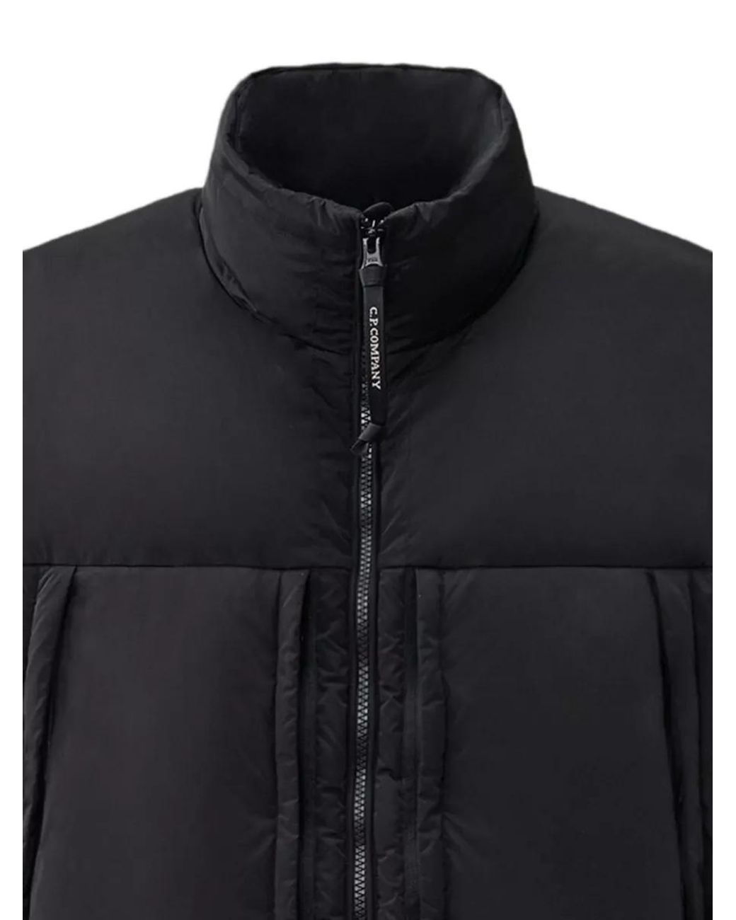 C P Company Black Wool Padded Ribbed High-Neck Short Jacket for men