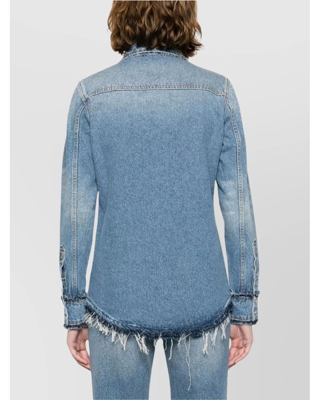 Chloé Blue Denim Fringed Long-Sleeve Shirt