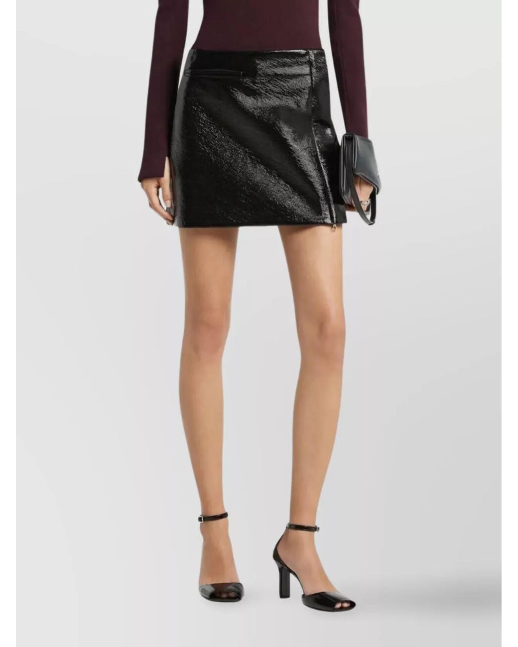 Courreges Black Leather Mini A-Line Skirt