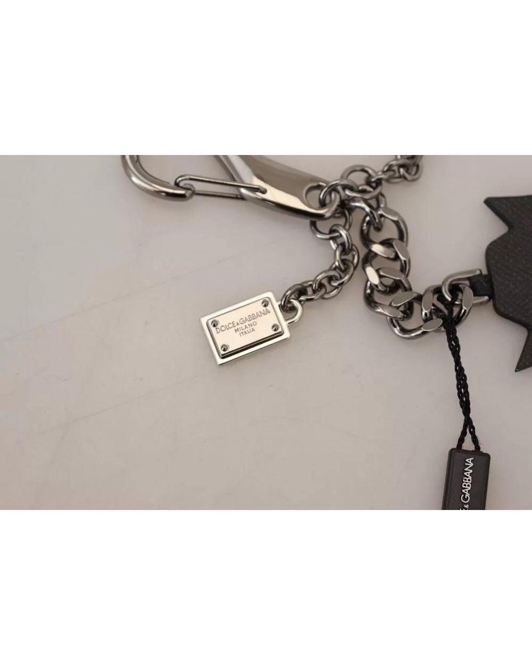 Dolce & Gabbana White Leather Logo Keychain for men