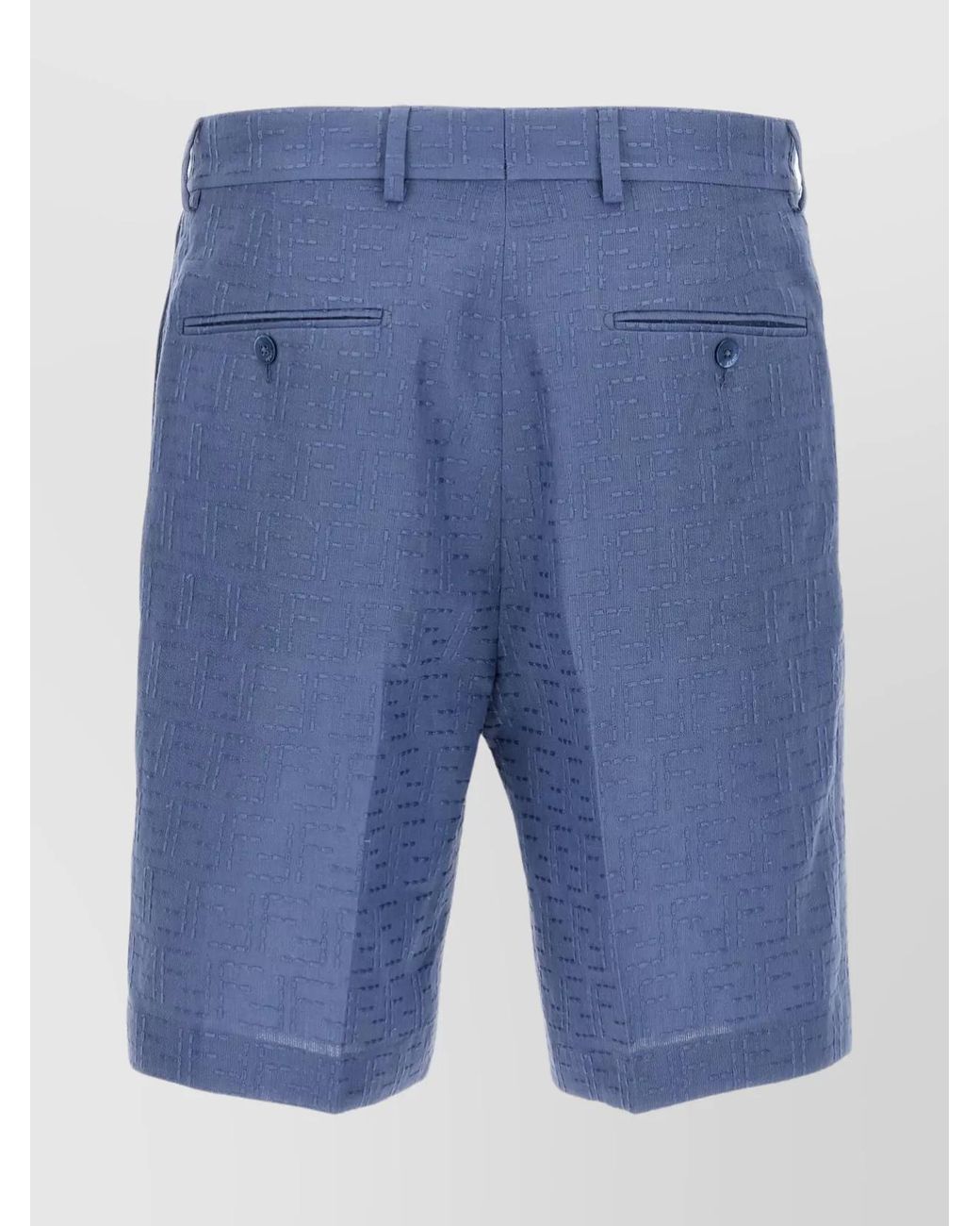 Fendi Blue Jacquard Linen Tailored Bermuda Shorts for men