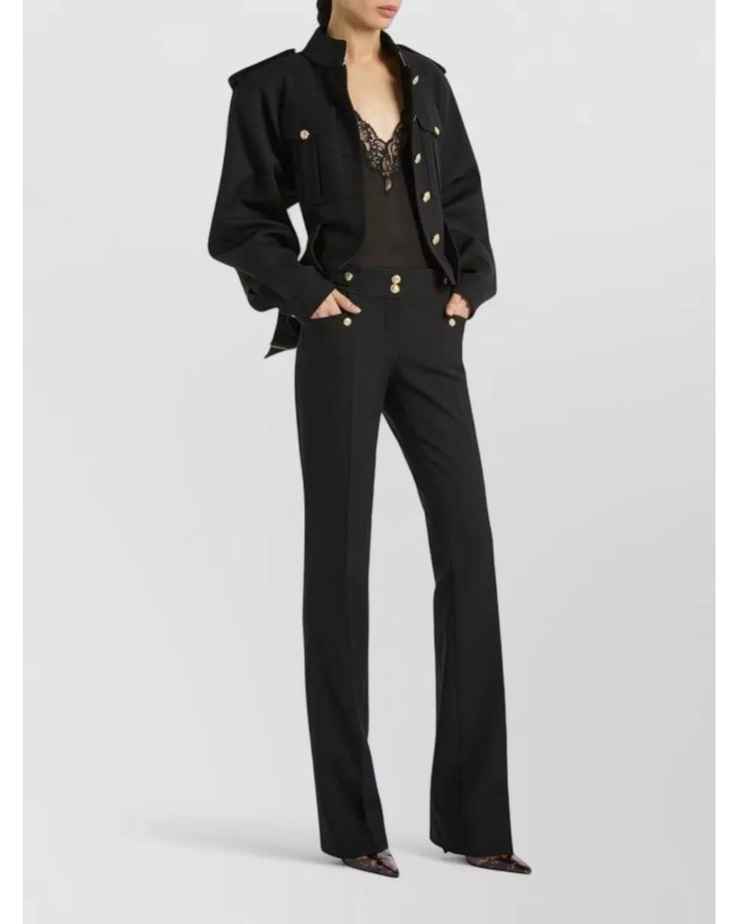 Balmain Black Wool Straight-Leg Suit Trousers
