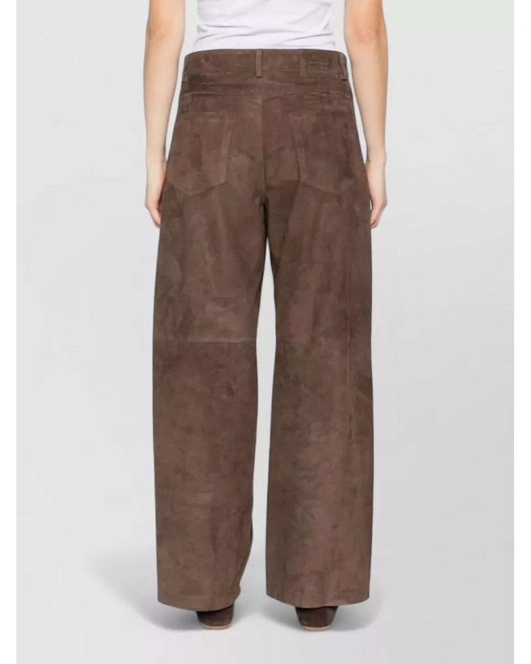 Max Mara Brown Suede High-Rise Wide-Leg Leather Trousers