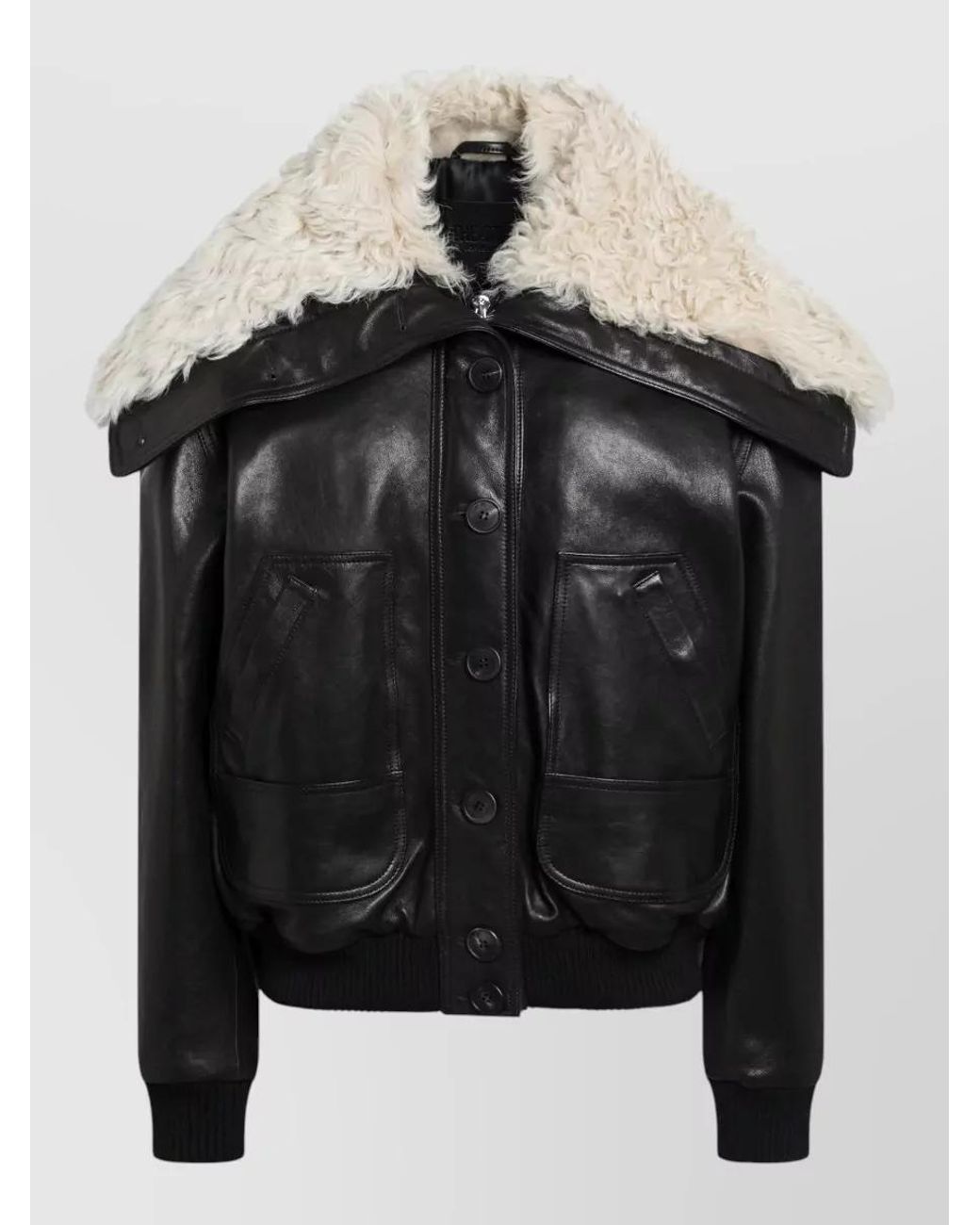 The Attico Black Shearling Collar Leather Bomber Jacket