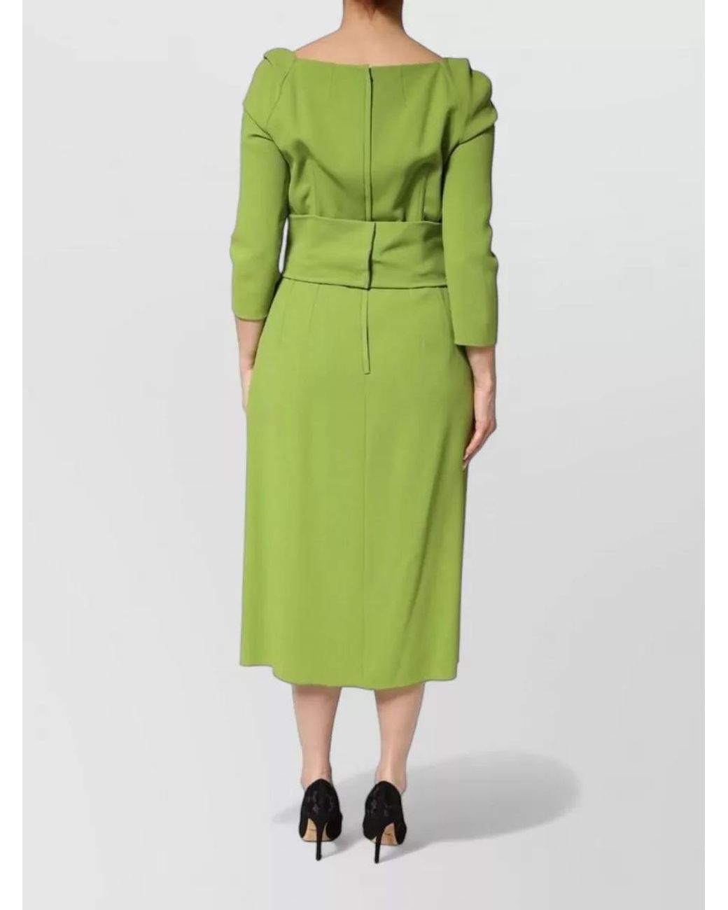 Dolce & Gabbana Green Silk Sweetheart Neckline Midi Dress