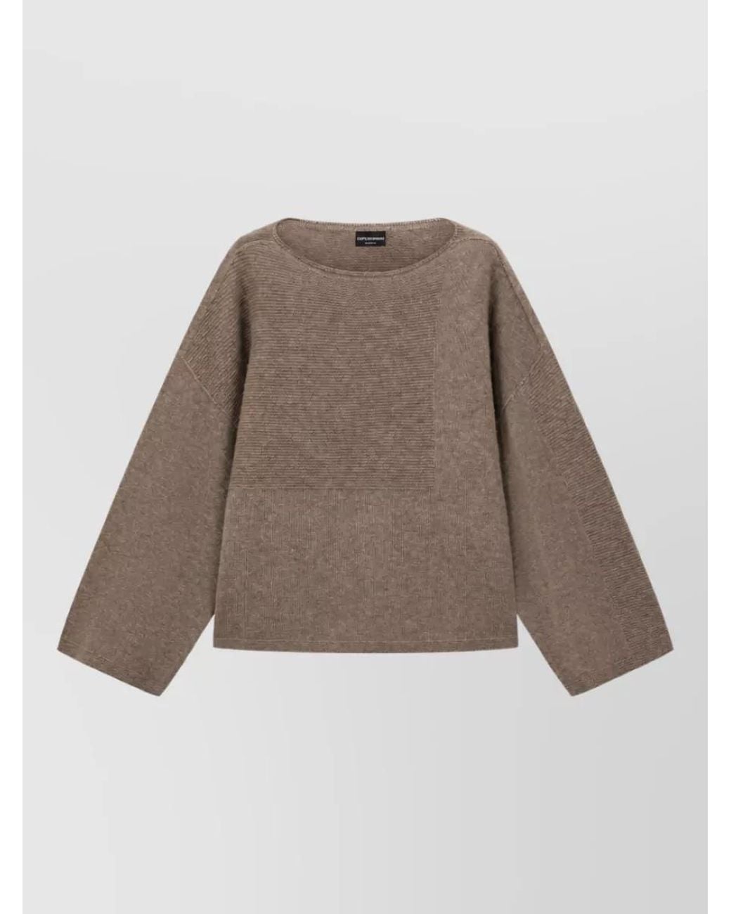 Emporio Armani Brown Wool Fine-Knit Boat Neck Long-Sleeve Sweater