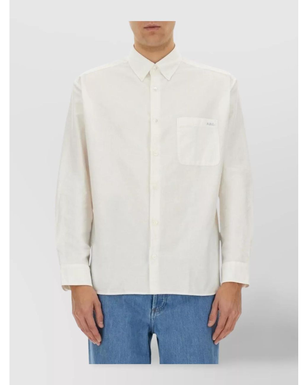 A.P.C. Blue "Mateo" Button-Down Collar Shirt With Cuffed Sleeves for men