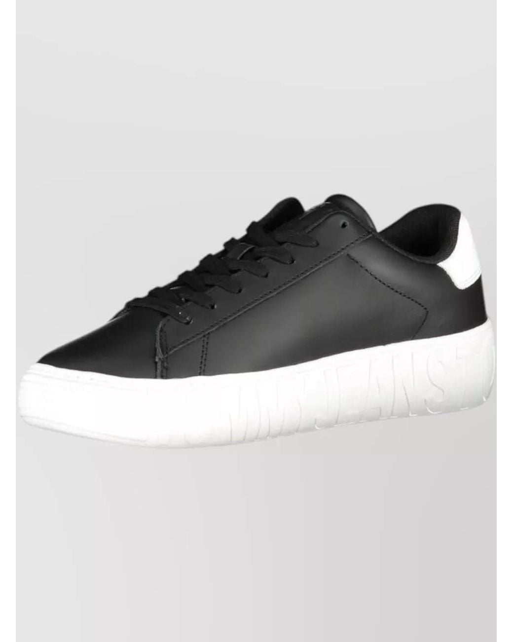 Tommy Hilfiger Black Leather Lace-Up Sneakers for men