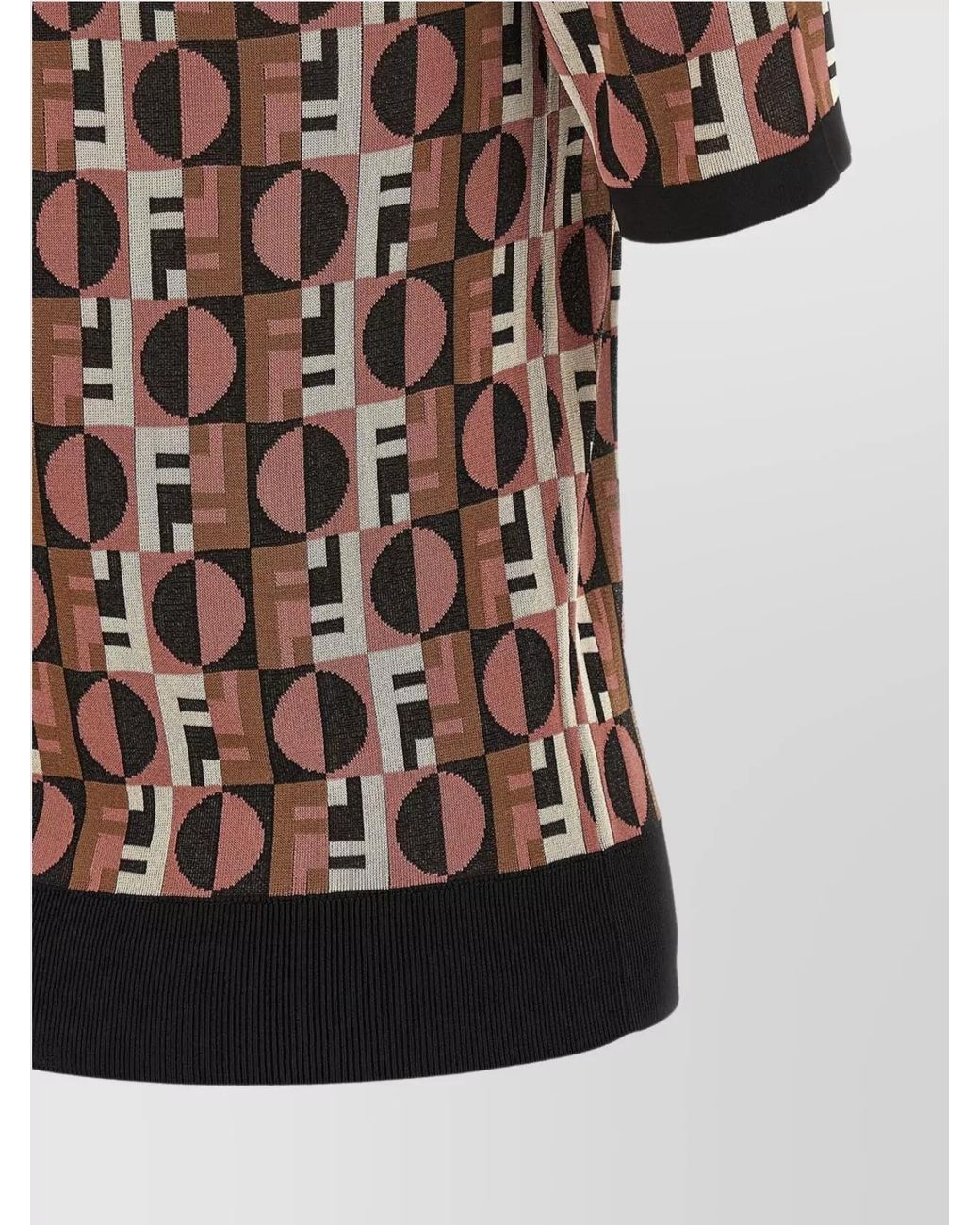 Fendi Multicolor Ribbed Jacquard Short-Sleeve Crew-Neck Knitted Top