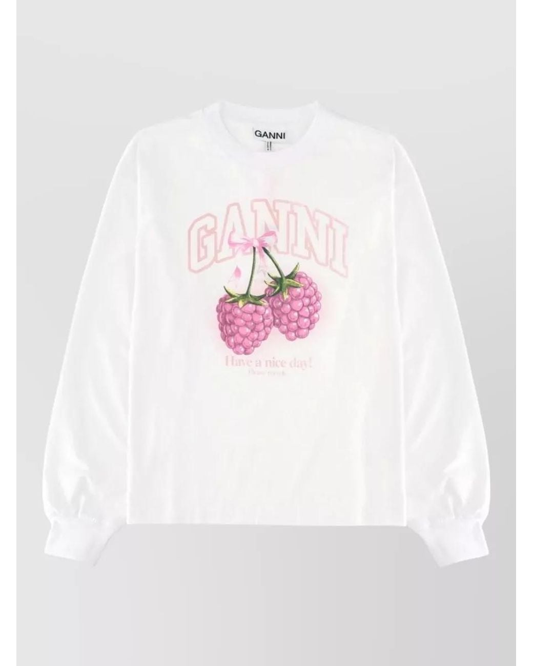 Ganni Pink Oversized Long-Sleeve Raspberry-Print T-Shirt