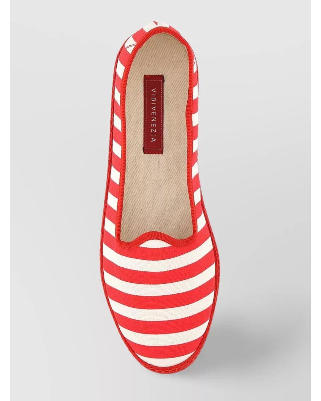 Vibi Venezia Red Striped Canvas Round Toe Loafers
