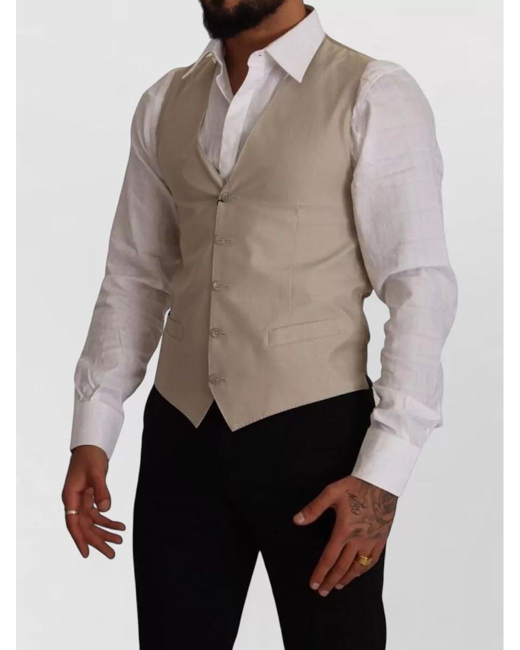 Dolce & Gabbana Gray Silk Cotton Slim-Fit Waistcoat for men