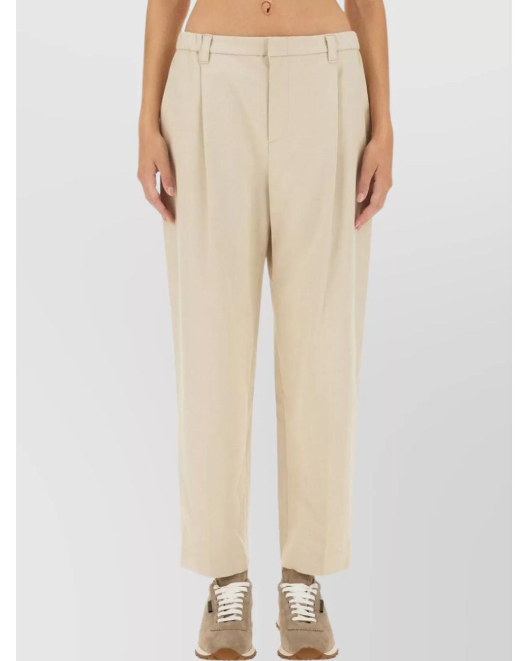 Brunello Cucinelli Natural Cropped Tapered Trousers