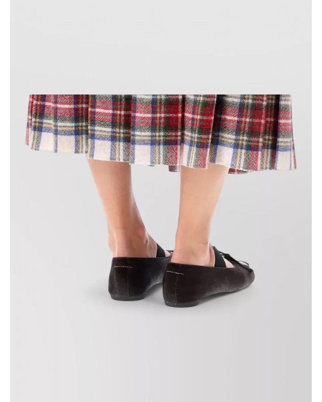 MM6 by Maison Margiela Red Pleated Checked Midi Skirt