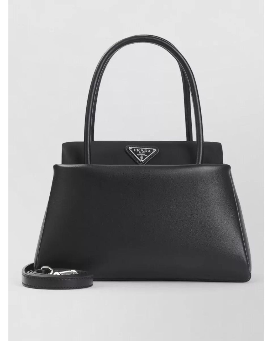 Prada Black Triangle Leather Tote Bag