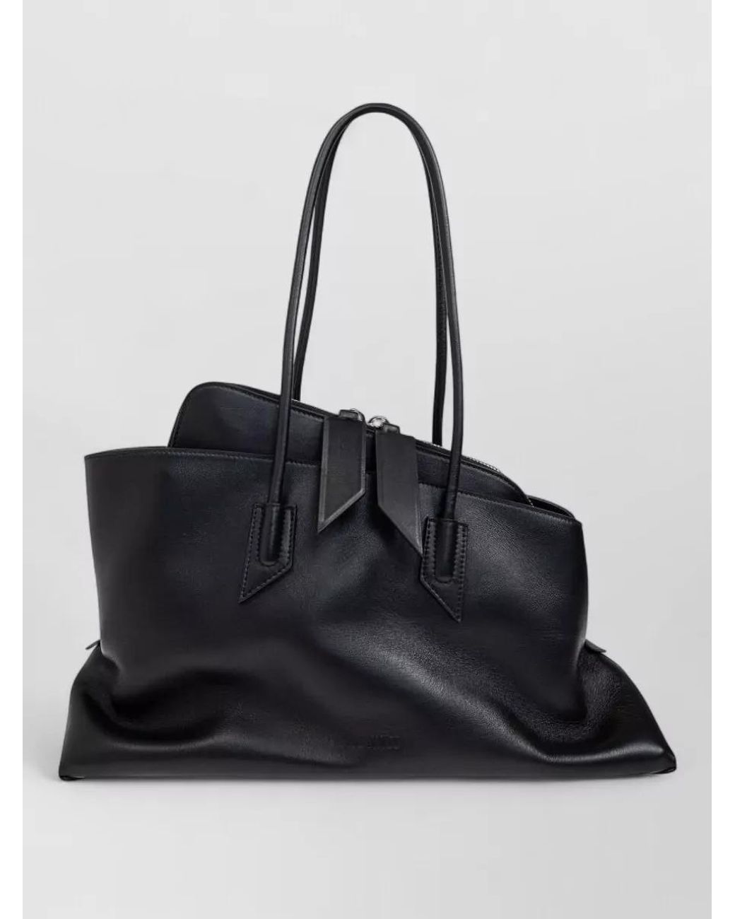 The Attico Black Medium Leather Top Handle Tote Bag