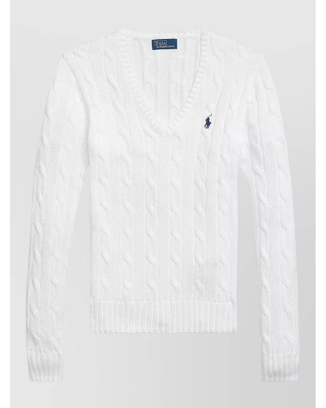 Polo Ralph Lauren White Cable-Knit V-Neck Cotton Jumper