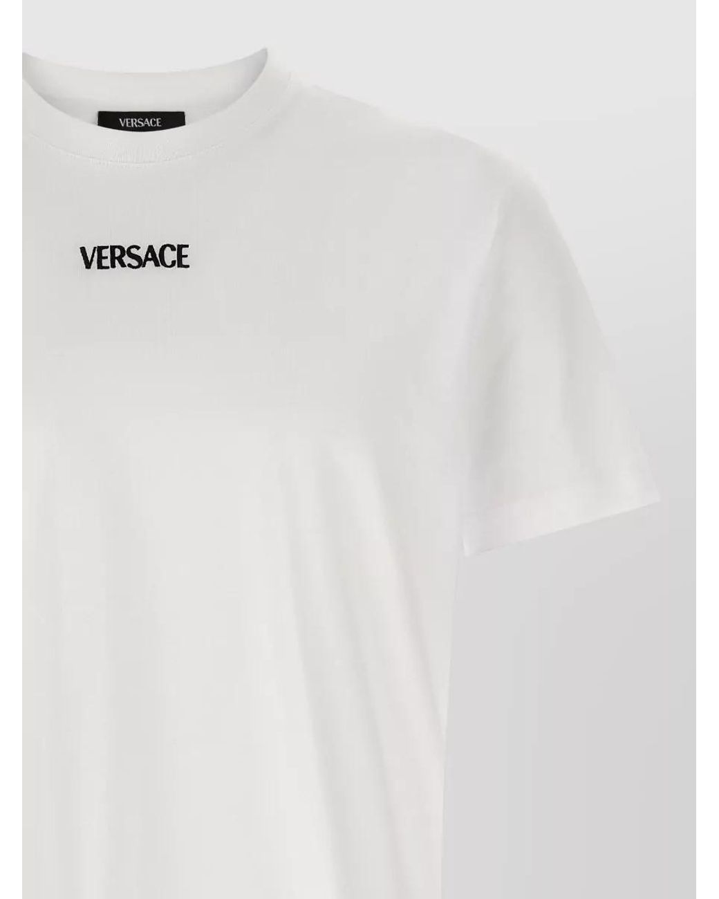 Versace White Cotton Relaxed-Fit Logo-Embroidered T-Shirt for men
