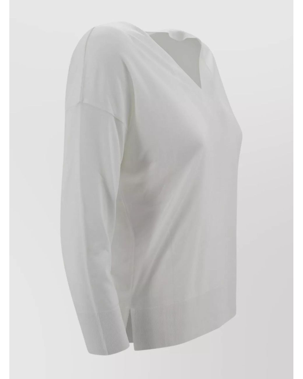 Herno Gray Ribbed V-Neck Relaxed-Fit Jumper