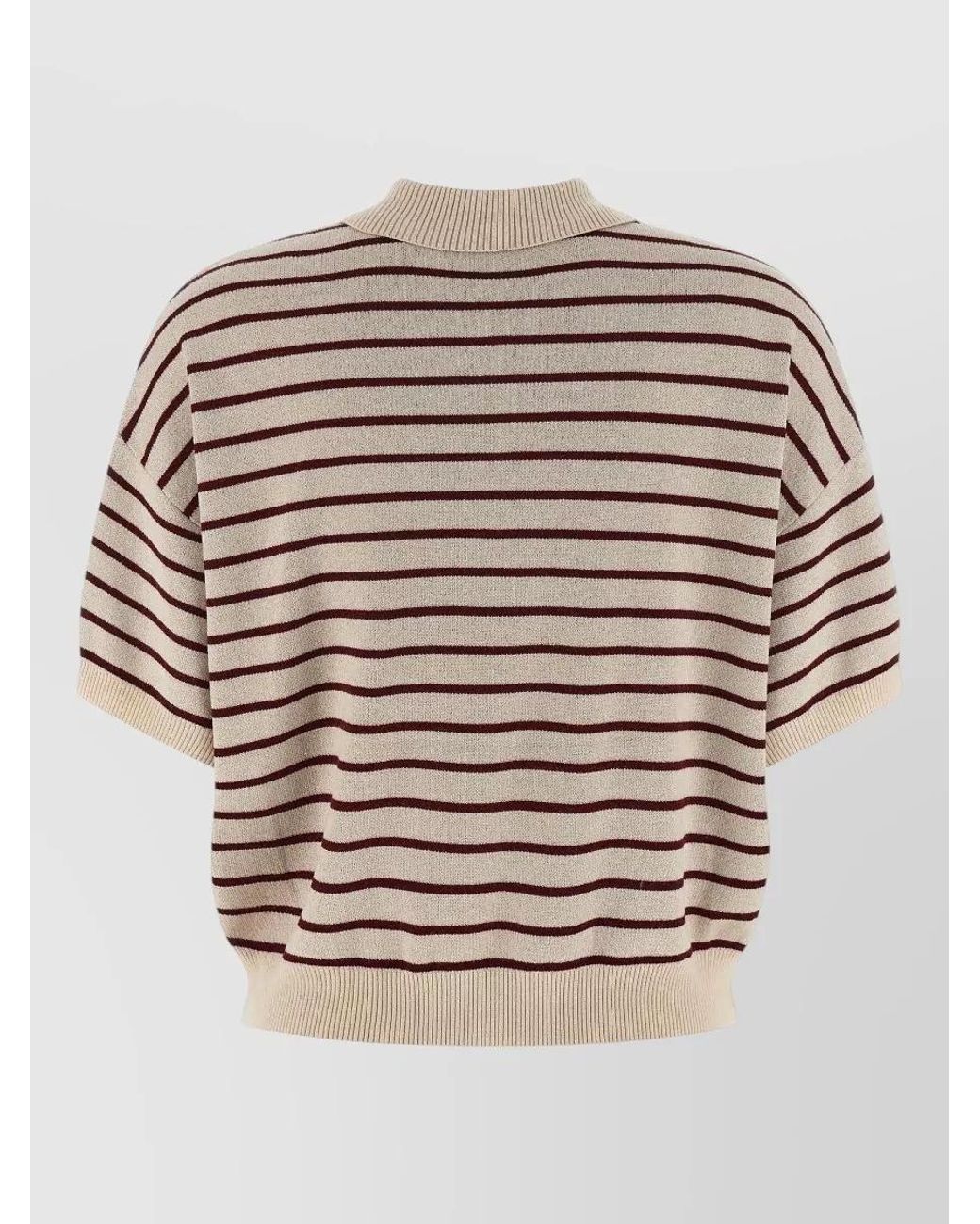 ROTATE BIRGER CHRISTENSEN Gray Striped Ribbed Short-Sleeve Polo Shirt