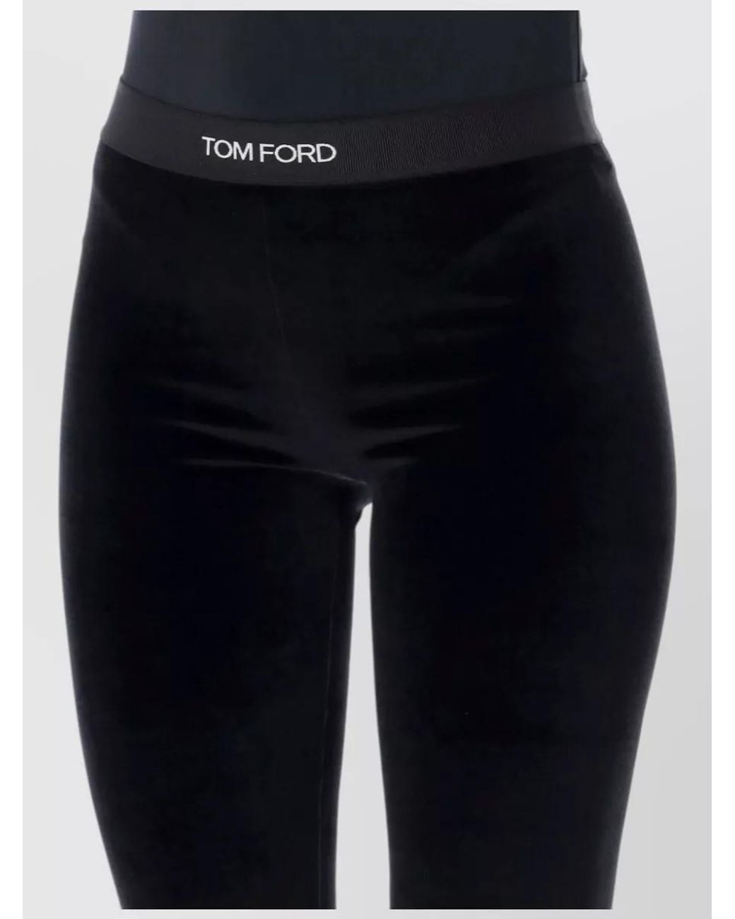 Tom Ford Black Stretch Velour Logo Leggings