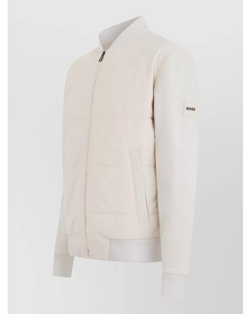 Boss White Cotton Blend Puffer Jacket for men